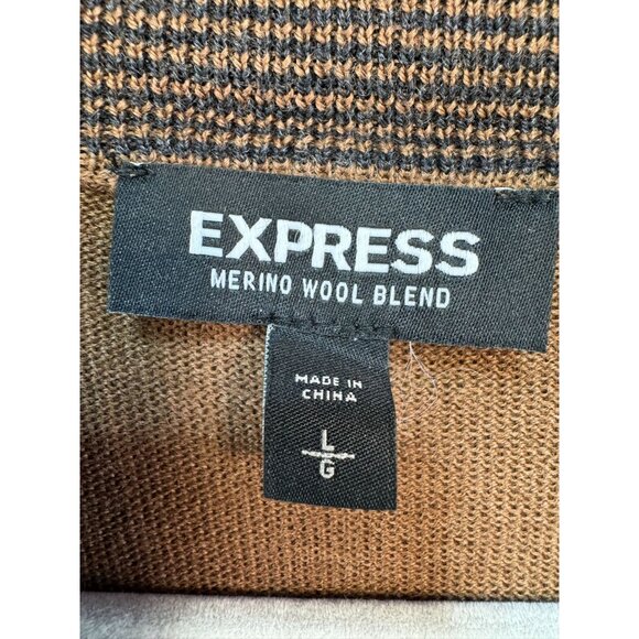 Express Mens Merino Wool Blend 1/4 Knit Sweater Large Brown - Picture 2 of 13